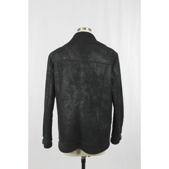 THE KOOPLES Black Faux Leather Shearling Motorcycle Moto Jacket, Size S - Picture 4 of 14
